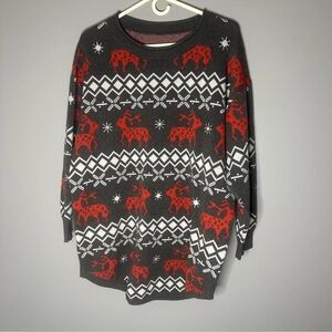 Cozy Red and Gray Patterned Sweater Xl